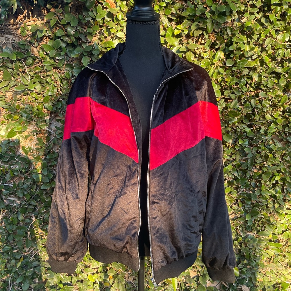 Black + red velvet jacket